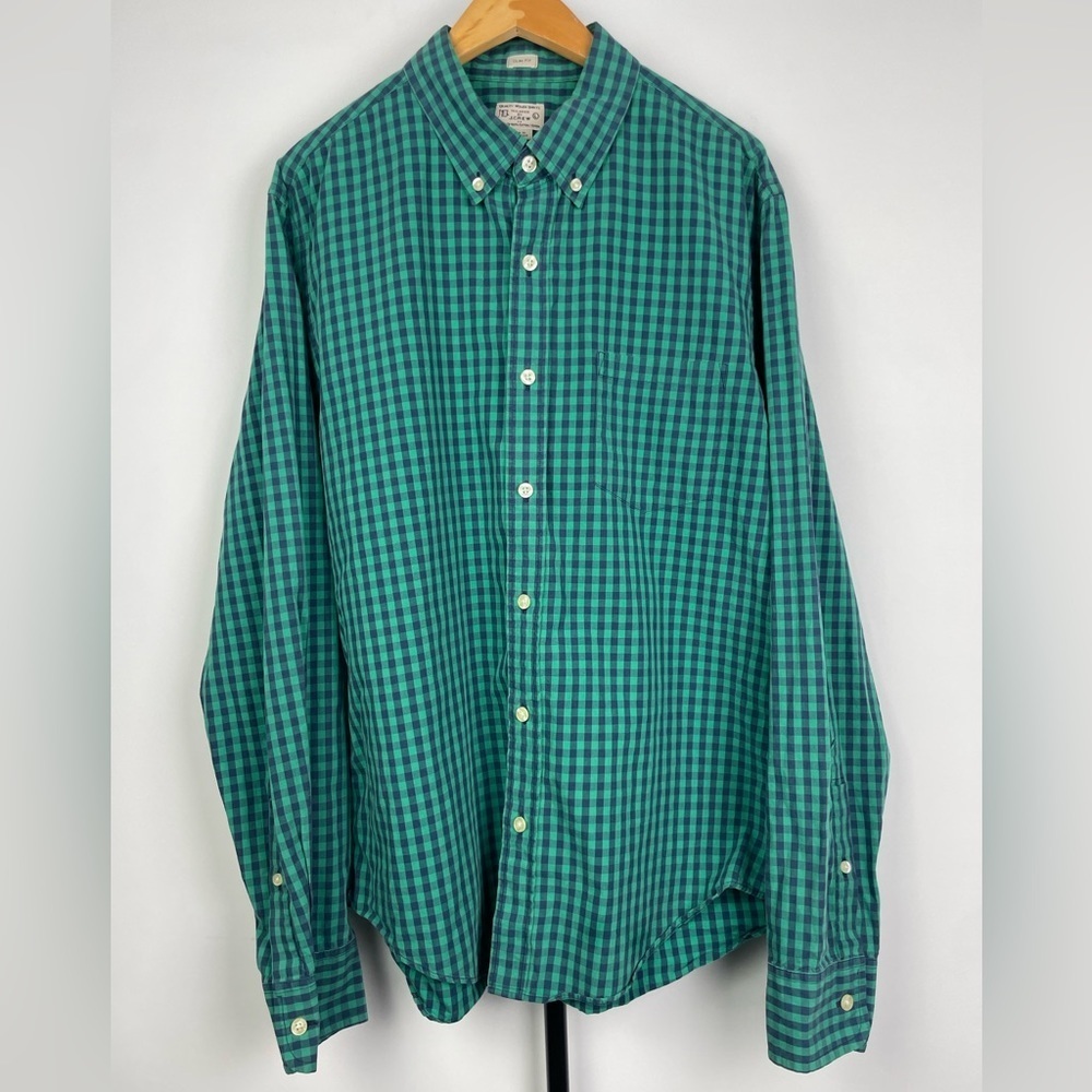 J. Crew Green Blue Plaid Checked Slim Fit Button Up Long Sleeve Collared Shirt